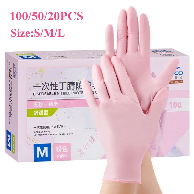 Medical Gloves - 20/50/100PCS 핑크 니트릴 장갑 일회용 라텍스